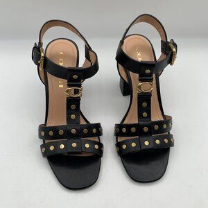 COACH Women's Margaret Studded City Sandals in black leather 6